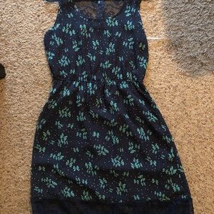 Navy dress with teal colored bows